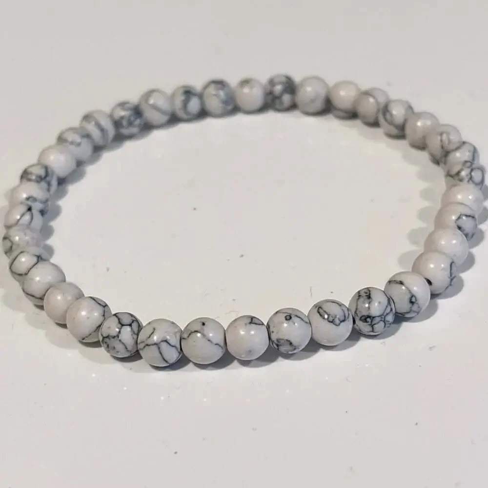 White Black Marble Howlite Stretchable Bracelet